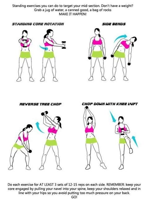 Great standard core exercises to try with a free weight #workouts #core | Exercise, Standing ...