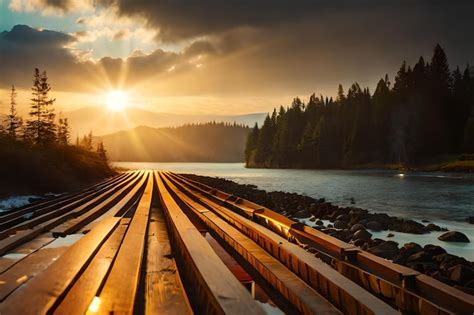 Premium AI Image | train tracks in the sunset