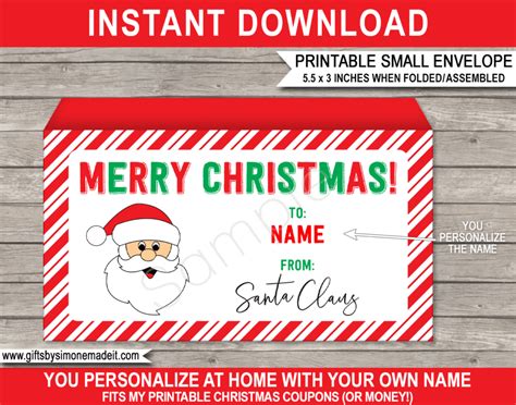 Christmas Envelope from Santa Template | Printable Personalized Gift | Christmas envelopes ...