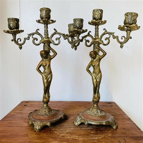 Vintage Brass Bronze Figural Candelabra Art Nouveau Deco Lady Candlesticks | eBay in 2020 ...