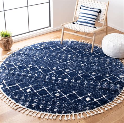 Safavieh Berber Fringe Robynne Aztec Shag Area Rug, 6'7" X 6'7" Round, Dark Blue/Ivory - Walmart ...