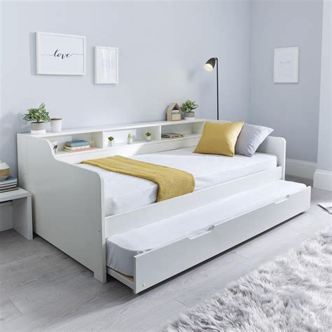 Tyler Single Guest Bed with Trundle and Pocket Mattress - White ...