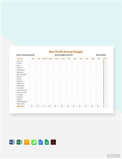 Non Profit Annual Budget Template in Google Sheets, Excel, Word, Google ...