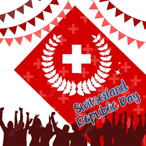 Swiss Silhouette Transparent Background, Crowd Silhouettes Fluttering Flags Swiss Republic Day ...