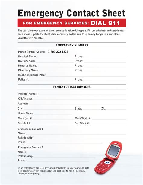 Printable Emergency Phone Numbers List Template