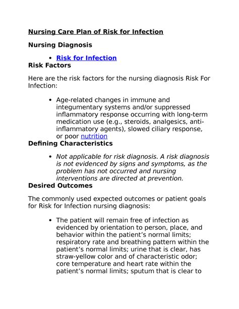 Nursing Care Plan of Risk for Infection - , steroids, analgesics, anti- inflammatory agents ...