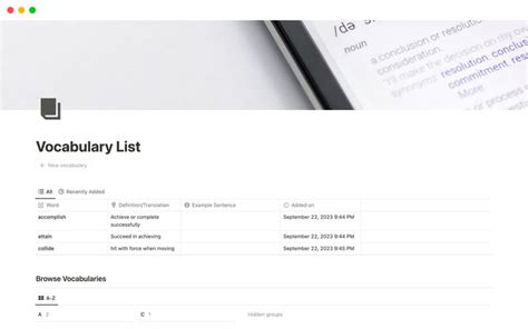 Vocabulary List | Notion Template