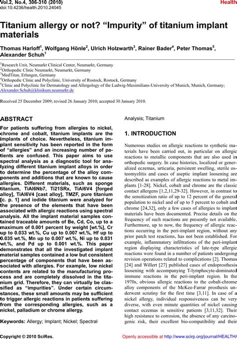 Titanium allergy or not? "Impurity" of titanium implant materials