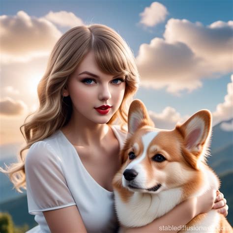 Taylor Swift Look-alike with Corgi on Cloud | Stable Diffusion Online