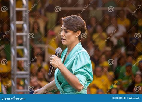 Michelle Bolsonaro Stands on Stage during the Official Campaign Launch ...