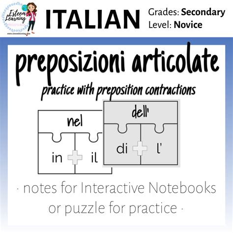 Italian Prepositions Puzzle — Esteem Learning LLC