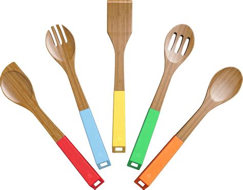 Vremi 5 Piece Bamboo Spoons Cooking Utensils – Wooden Spoons and Spatula Utensil Set – Bamboo ...