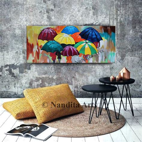 Colorful Umbrellas Art Painting Large People in the Rain - Etsy