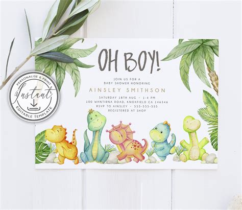 Blank Dinosaur Baby Shower Invitations