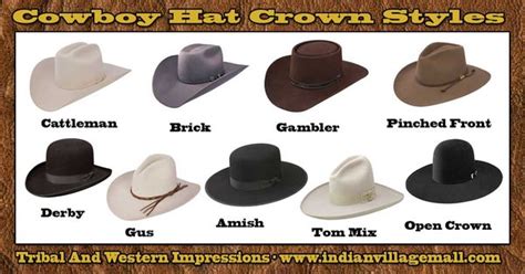 Crown Styles Of Cowboy Hats From tribal And Western Impressions - www ...