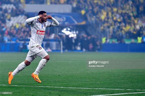 Zakaria Aboukhal of Toulouse FC reacts after scoring during the... News ...