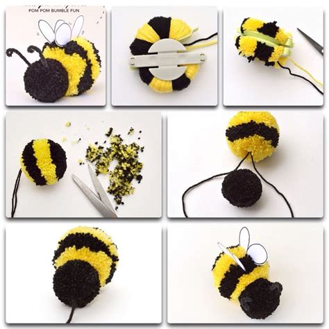Bee from pompon | Pom pom crafts, Easter crafts, Diy yarn crafts