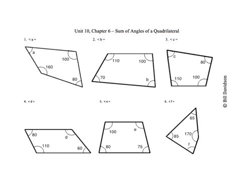 Sum of Angles in a Quadrilateral Worksheet — The Davidson Group