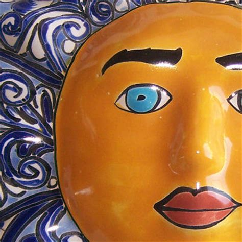 TalaMex Medium-Sized Blue Mexican Talavera Ceramic Sun Face