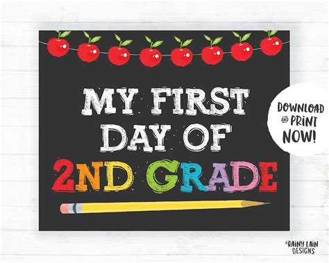 First Day of 2nd Grade Sign Second Grade Sign Printable | Etsy