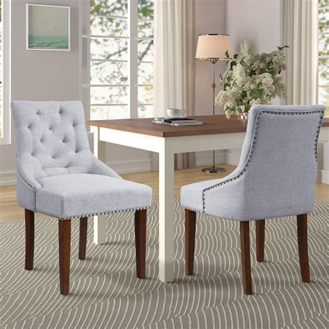 Clearance! Tufted Upholstered Dining Chairs Set of 2, Fabric Dining Chairs with Armrest ...