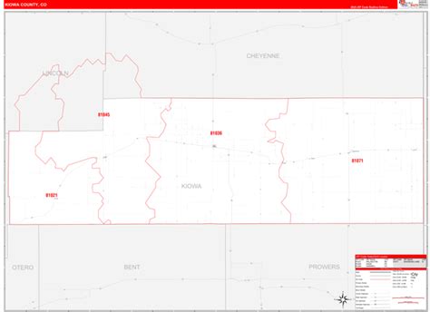 Kiowa County, CO Zip Code Wall Map Red Line Style by MarketMAPS - MapSales