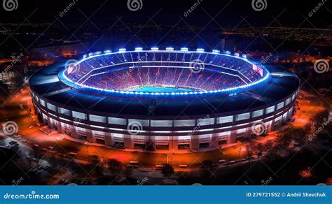 Aerial View of a Modern Football Stadium at Night with Lights ...