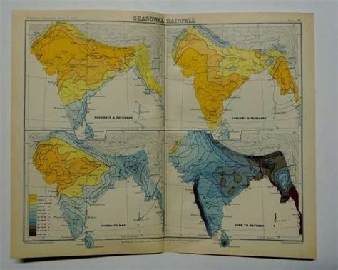 Two Maps of India Mean Annual Rainfall & Seasonal Rainfall by Ex Imperial Gazetteer India: (1931 ...