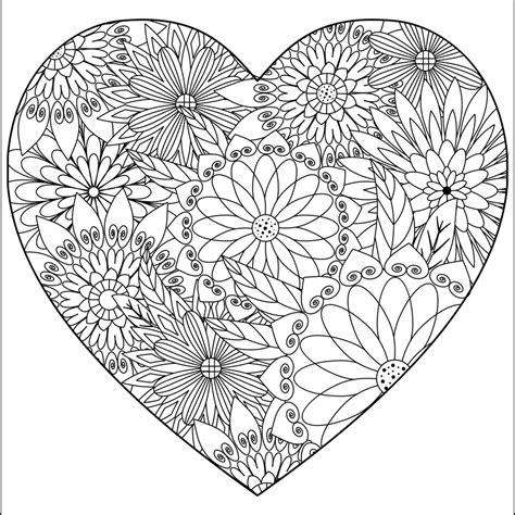 Detailed Flower Heart | Heart coloring pages, Coloring pages, Detailed coloring pages