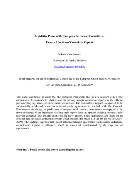 (PDF) Legislative power of the European Parliament committees: plenary adoption of committee ...