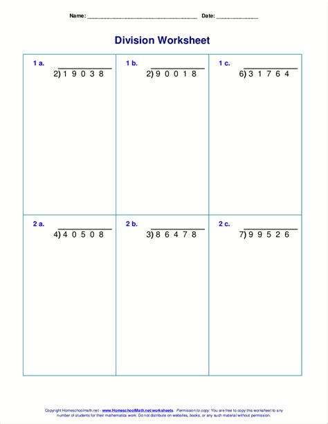 Long division worksheets for grades 4-6