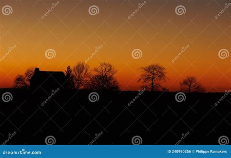 Country House Silhouette after Sunset Stock Photo - Image of scenic ...