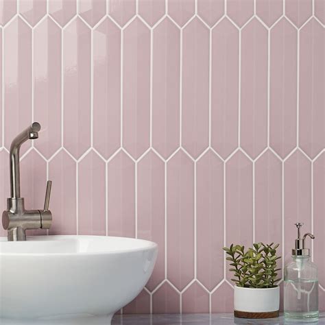 Kent Contour Pink 2.6 x 13 Polished Ceramic Tile | Tilebar.com