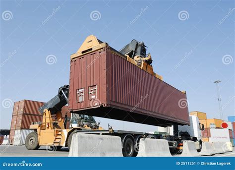 Forklift moving container stock image. Image of shipping - 2511251