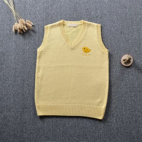 Japanese Student Style Light Yellow Sleeveless V Neck Sweater Vest ...