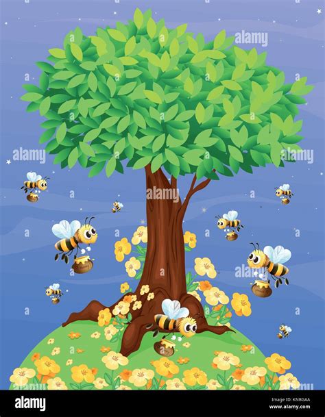 Bee Hive In Tree Drawing