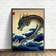 Japanese Sea Wave Painting Canvas Poster Japanese Dragon - Temu
