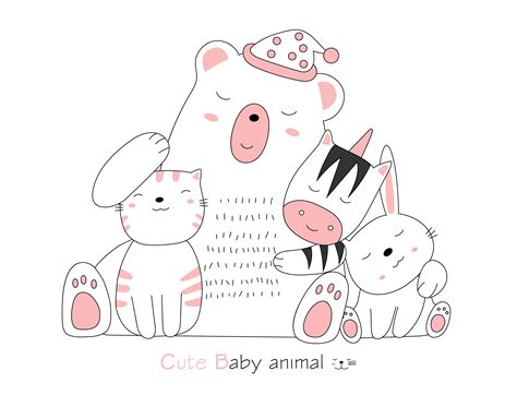 Hand drawn style. Cartoon sketch the cute posture baby animals 1957725 Vector Art at Vecteezy