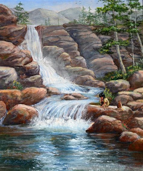 Waterfalls Painting by Rita Lackey - Pixels