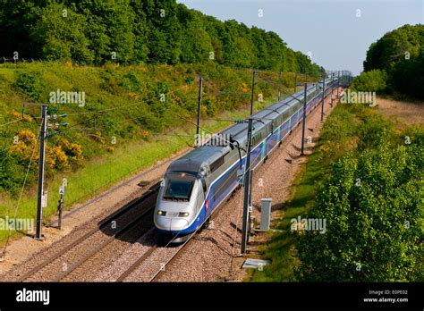 TGV Duplex ( French high-speed rail service ) in the LGV Sud-Est near Sens, France Stock Photo ...