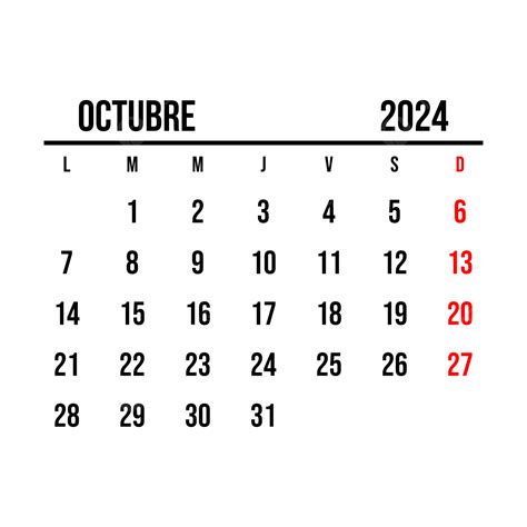 2024 Spanish October Calendar, 2024 October Calendar, 2024 October, 2024 Spanish October PNG and ...