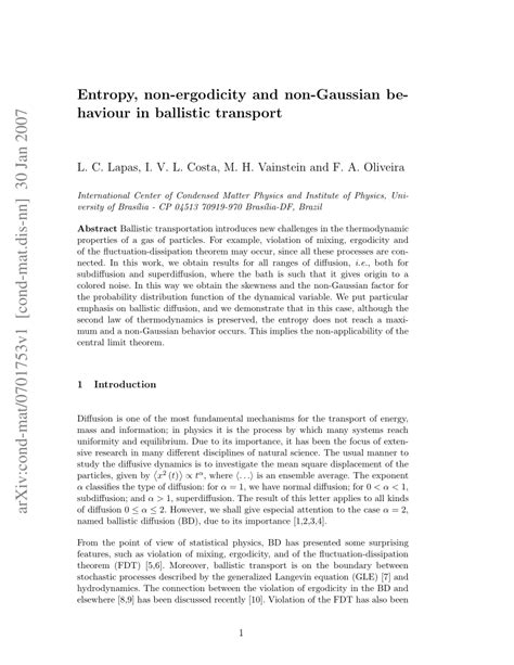 (PDF) Entropy, non-ergodicity and non-Gaussian behaviour in ballistic transport