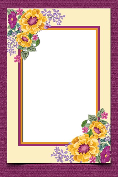 a purple and yellow frame with flowers on it