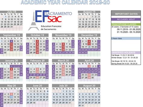 ACADEMIC CALENDAR IN SACRAMENTO - Education Française de Sacramento