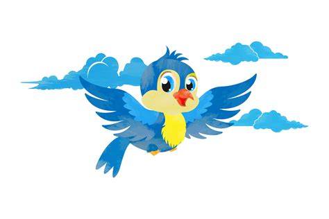 Cute Flying Bird Cartoon in Watercolor Afbeelding door curutdesign ...