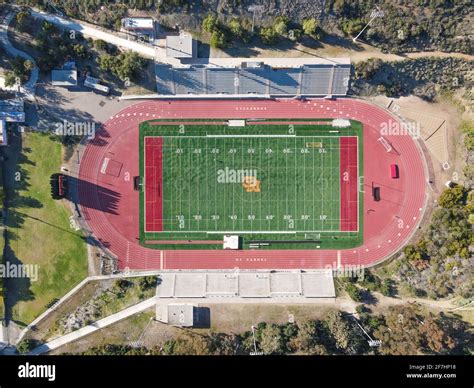 Aerial top view of American football field in San Diego, California, USA. April 3rd, 2021 Stock ...