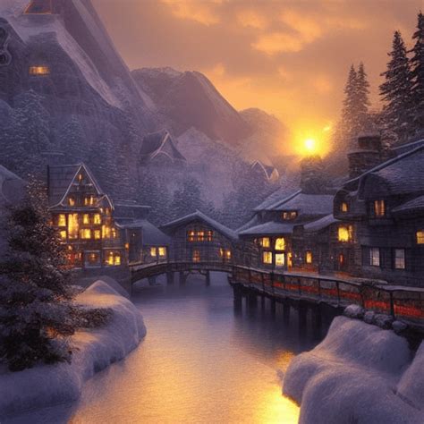 Beautiful Elegant Winter Village by Thomas Kinkaid · Creative Fabrica