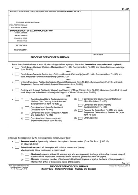 Fillable California Superior Court Forms Proof Of Service Of Summons printable pdf download