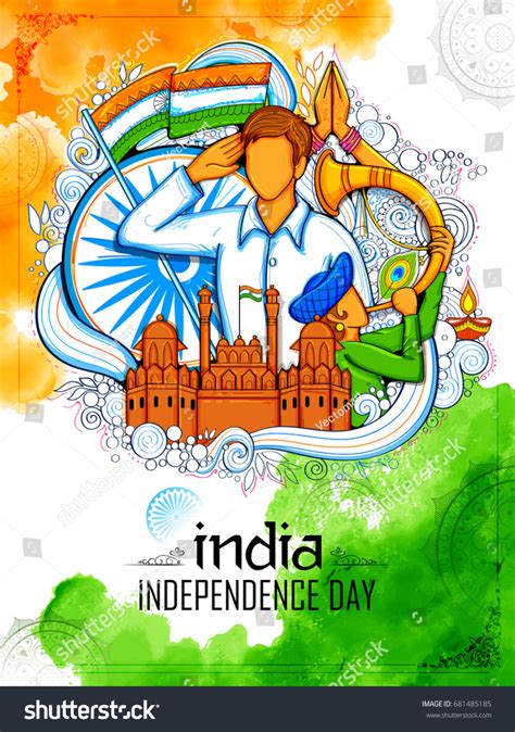 illustration of Indian background with people saluting with famous ...