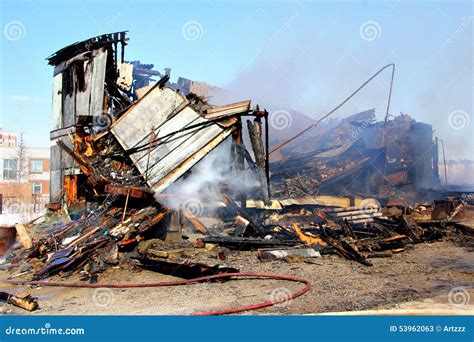 Old Wooden Residential House after a Fire Stock Image - Image of burnt ...